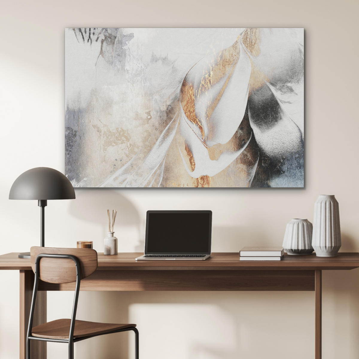 AKUSTIKPANEEL Luxus - Abstrakt - Gold - Weiß 100x70 cm - Goldfarben, Textil (100/0.9/70cm) - MuchoWow