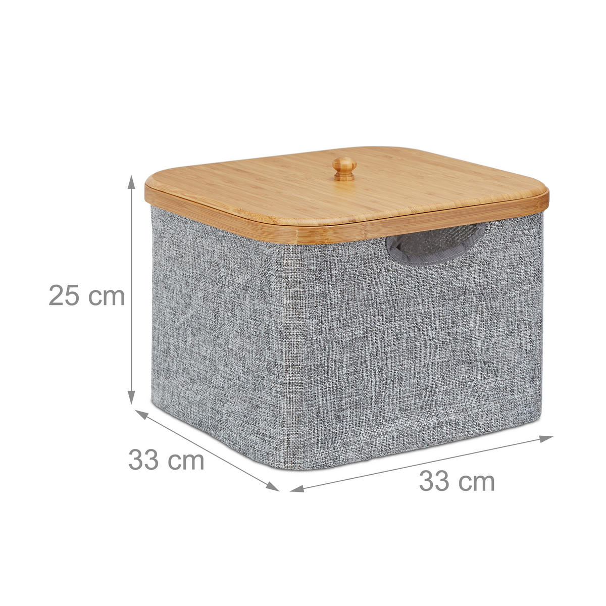 AUFBEWAHRUNGSKORB - Grau, Holz/Textil (33/25/33cm) - Relaxdays