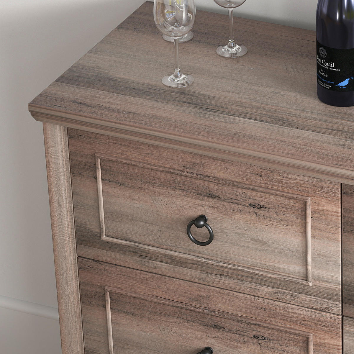 KOMMODE 7 Schubladen – Große MDF-Kommode mit Kippschutz, 102 × 40 × 85 cm, Grau - Wildeiche, Holzwerkstoff (102/85/40cm) - Ej. Life