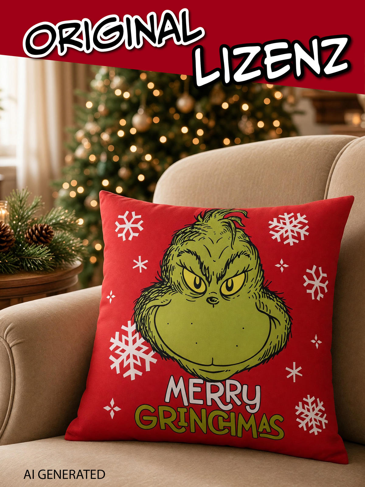 ZIERKISSEN The Grinch Rot 40 x 40 cm - Rot, Textil (40/40/10cm) - United Labels