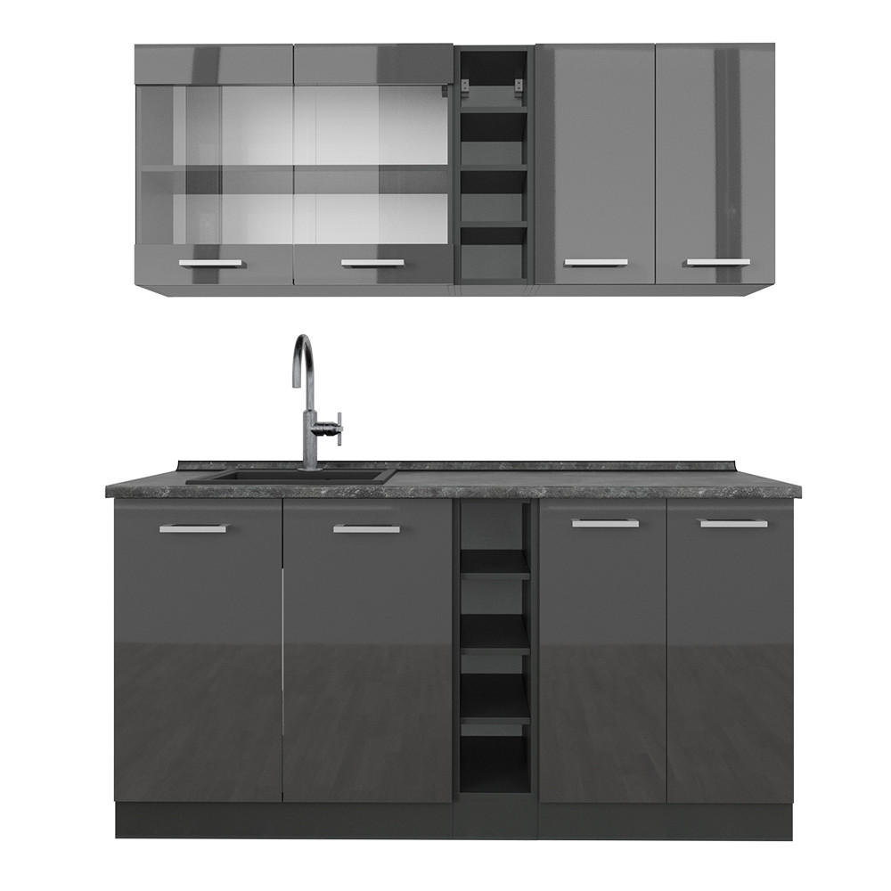 BUCĂTĂRIE SIMPLĂ R-Line Antracit lucios/antracit 160 cm , AP Antracit