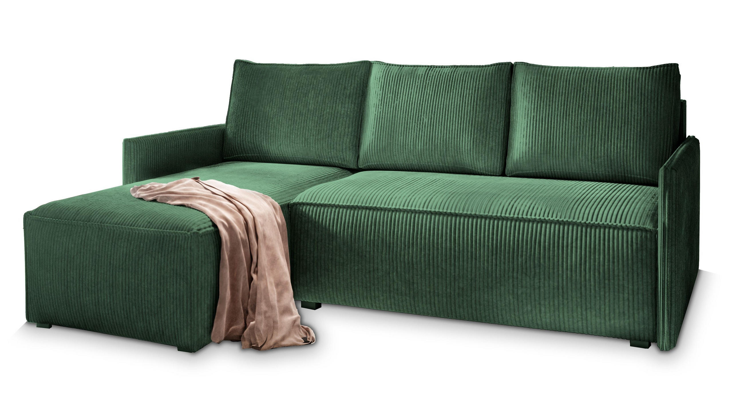 ROHOVÁ SEDAČKA PERUSI tmavě zelená - šedá/tmavě zelená, dřevo/textil (206/143cm) - MASSENO