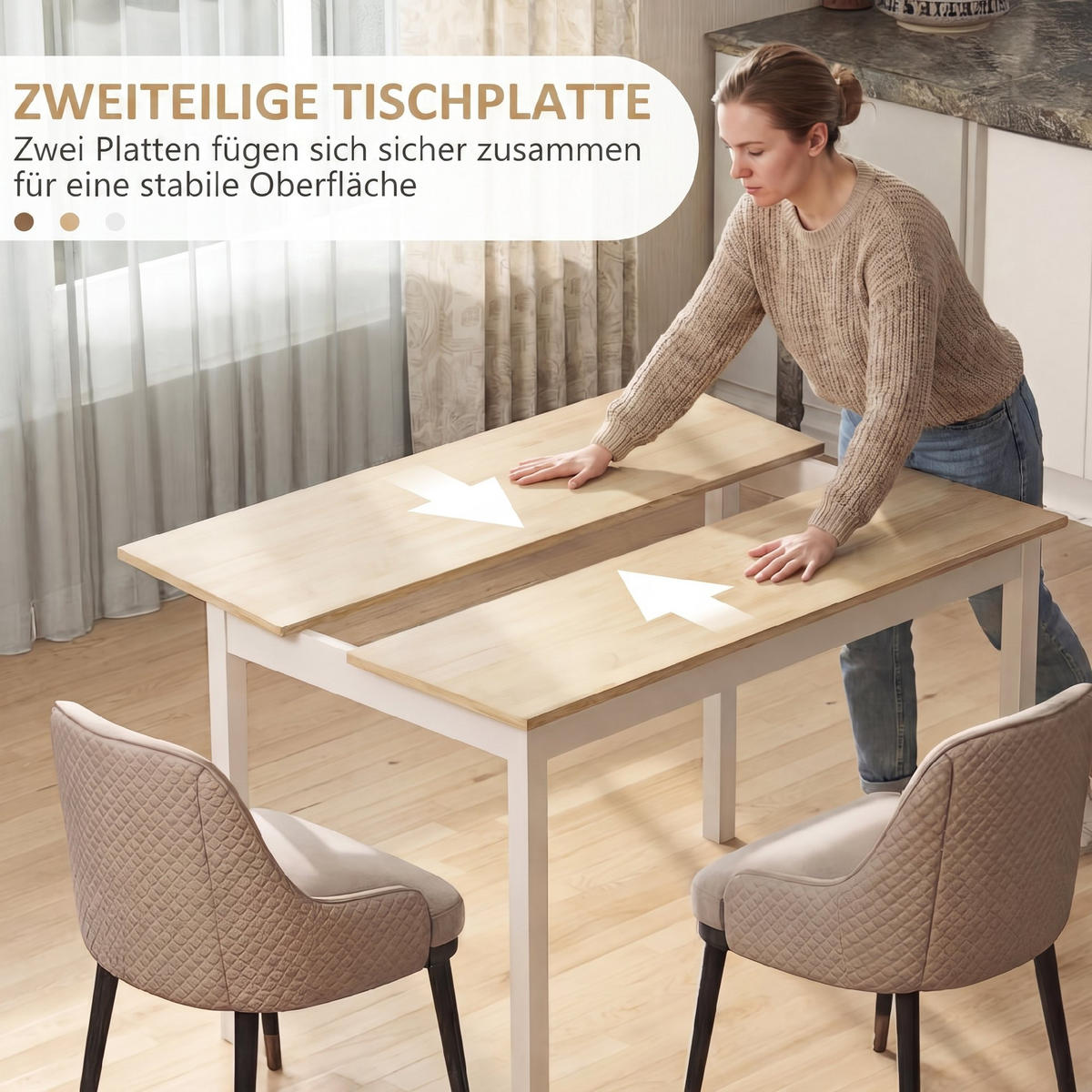 ESSTISCH Kiefernholz Natur - Weiß/Naturfarben, Holz (120/75/75cm) - HOMCOM