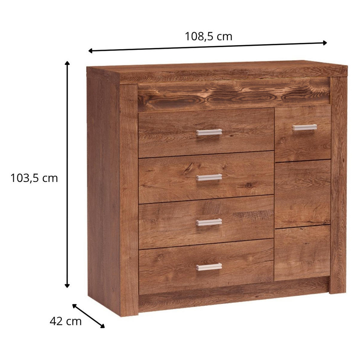 KOMMODE Indianapolis I-17 108,5 x 103,5 x 42 cm Esche hell - Braun, Holzwerkstoff/Metall (108.5/103.5/42cm) - Koseto
