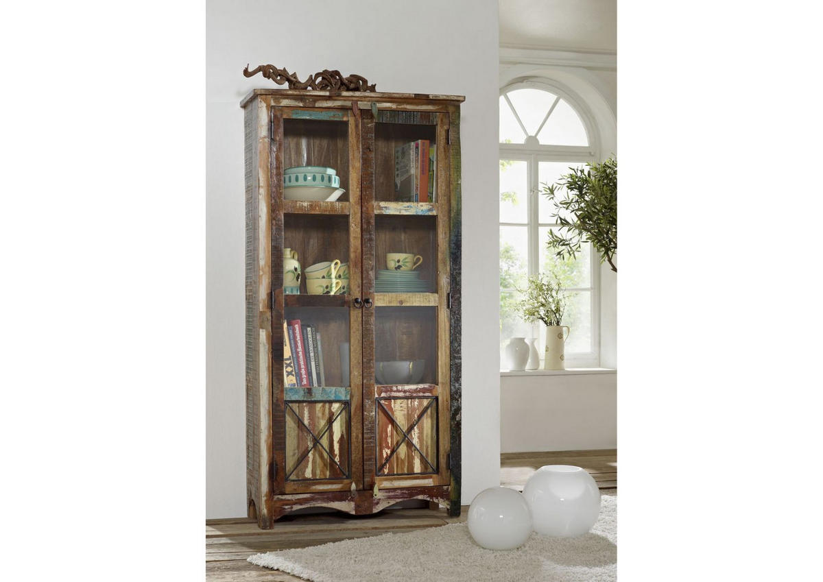 VITRINE Altholz 90x40x180 mehrfarbig lackiert NATURE OF SPIRIT #52 - Multicolor, Holz (90/180/40cm) - Massivmoebel24