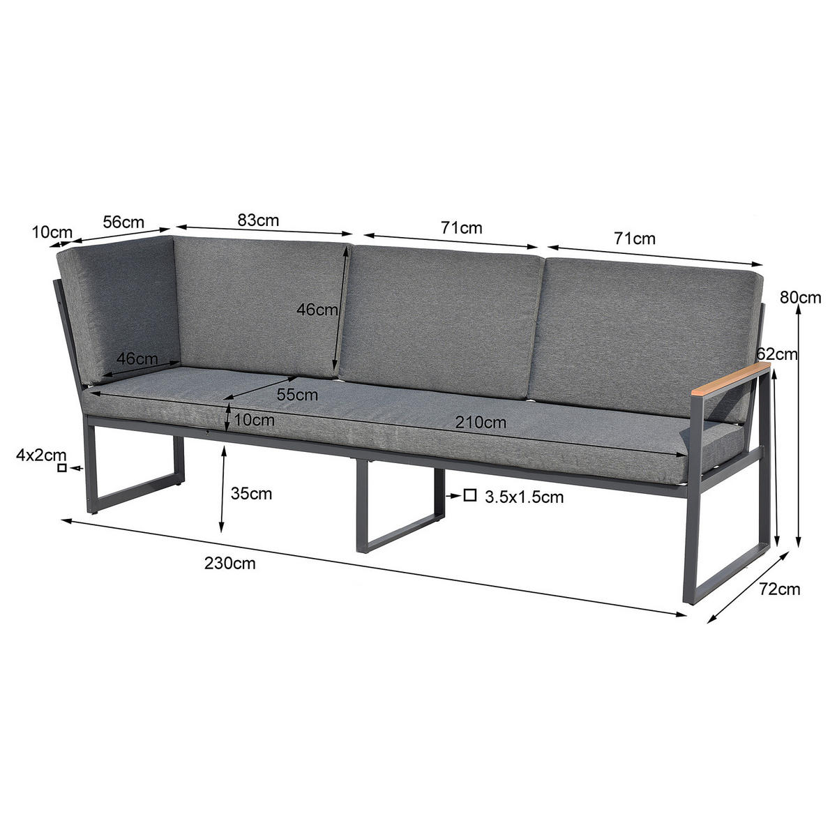 LOUNGEGRUPPE - 5-teilig - Stahl / Webstoff - Grau - Grau, Kunststoff/Textil - home24