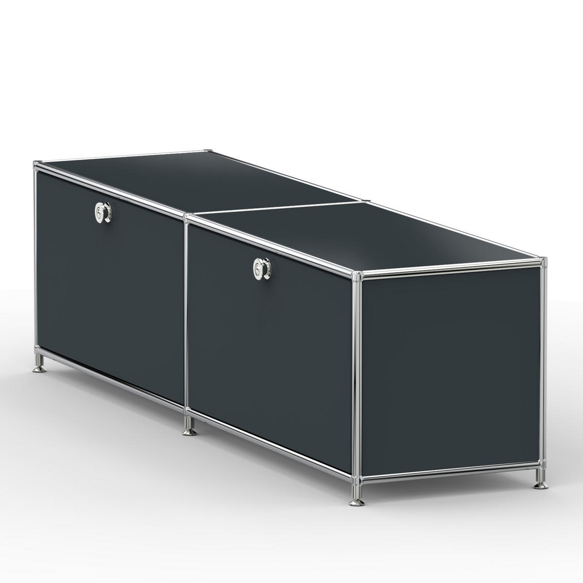 TV Board mit 2 Klappen & Schloss, Breite 152 cm, Anthrazitgrau - Chromfarben/Silberfarben, Metall (40/43/152.2cm) - Versee