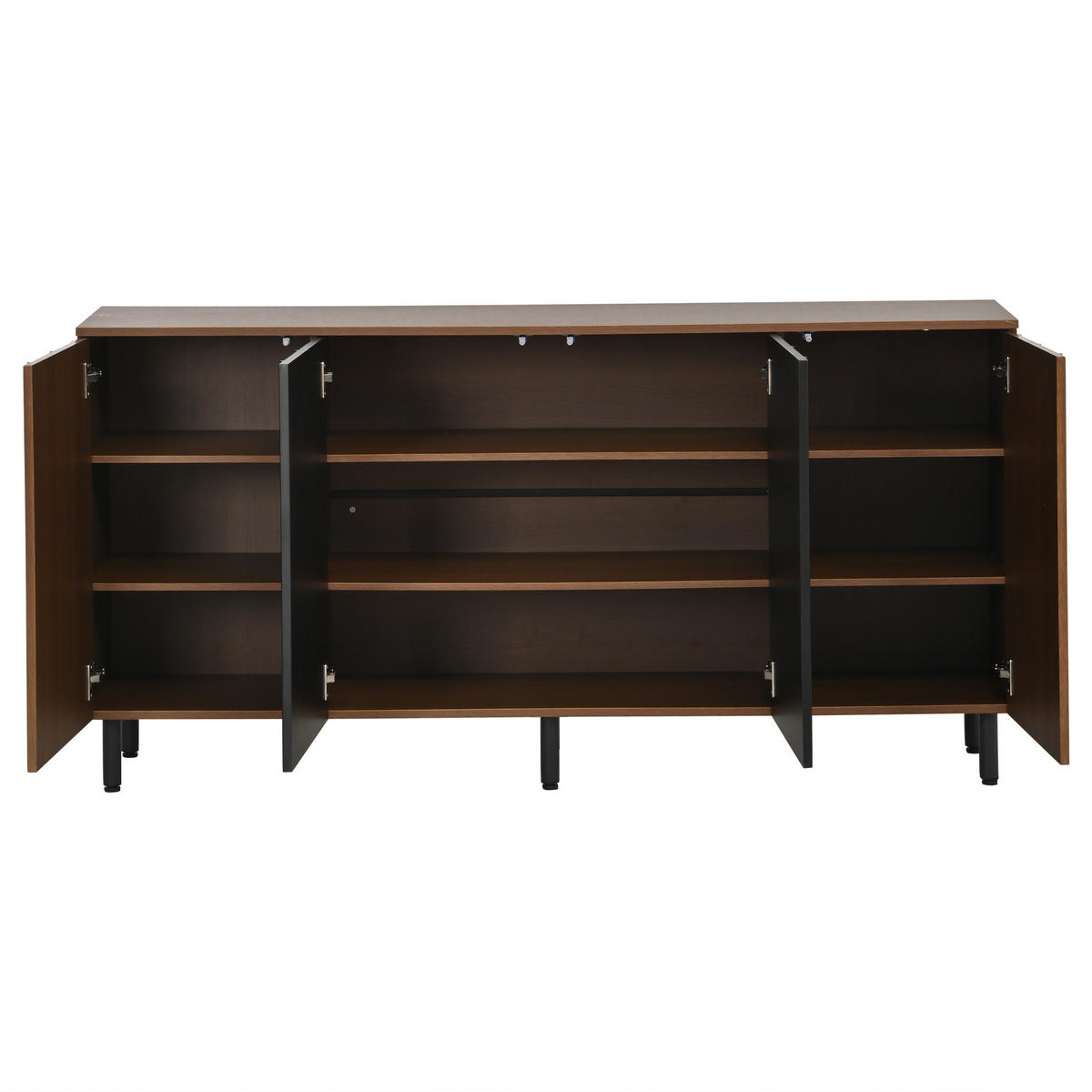 SIDEBOARD DE-37848 mit 4 Türen und verstellbaren Böden Nussbaum/Schwarz - Walnussfarben, Holzwerkstoff (160/80/35cm) - ComfortXL
