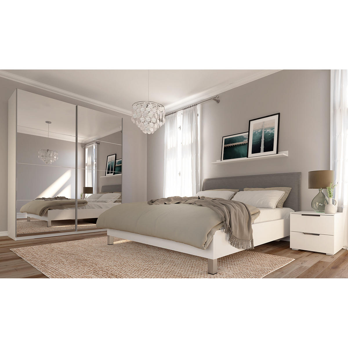 SCHWEBETÜRENSCHRANK - Weiß, Glas/Holzwerkstoff (181/222/68cm) - home24