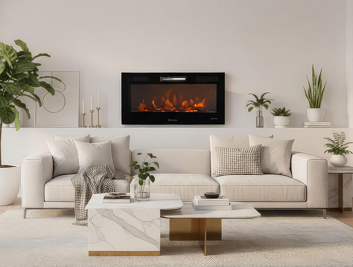 ELEKTROKAMIN Schwarz Wandmodell mit Heizung 2000 W - Schwarz, Glas (116/13/42cm) - Purline