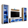 WOHNZIMMERSET TIVOLI GRANDE, 4er-Set, Weiss, LED Blau - Eiche Wotan/Weiß, Glas/Holzwerkstoff (250/159/35cm) - Komodee