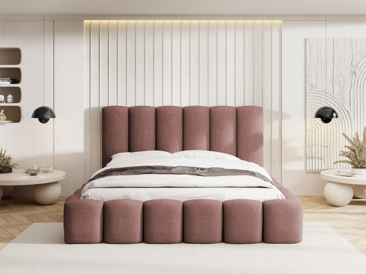 POLSTERBETT Serenity mit Bettkasten & Lattenrost in Altrosa Chenille 160 x 200 cm - Birkefarben/Schwarz, Holzwerkstoff/Kunststoff (160/200cm) - WFL GROUP