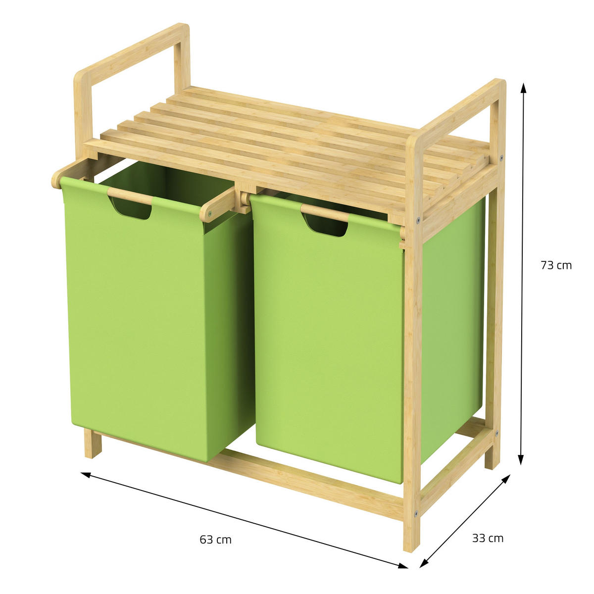 WÄSCHEKORB Bambus Grün - Olivgrün, Holz (33/73/63cm)