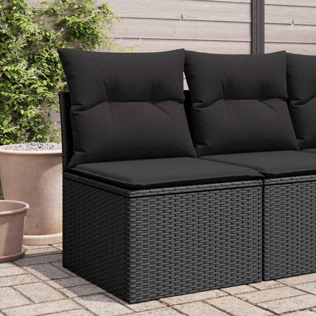 GARTENSTUHL Ohne Armlehnen Mit Kissen Schwarz Poly Rattan - Schwarz, Kunststoff (55/69/62cm) - vidaXL
