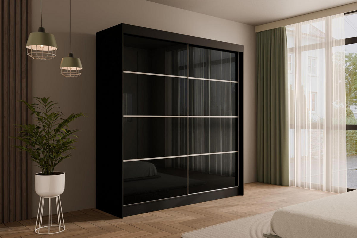KLEIDERSCHRANK PEKA III - 200 cm - Schwarz - Schwarz, Holzwerkstoff (200/215/61cm) - ALTDECOR