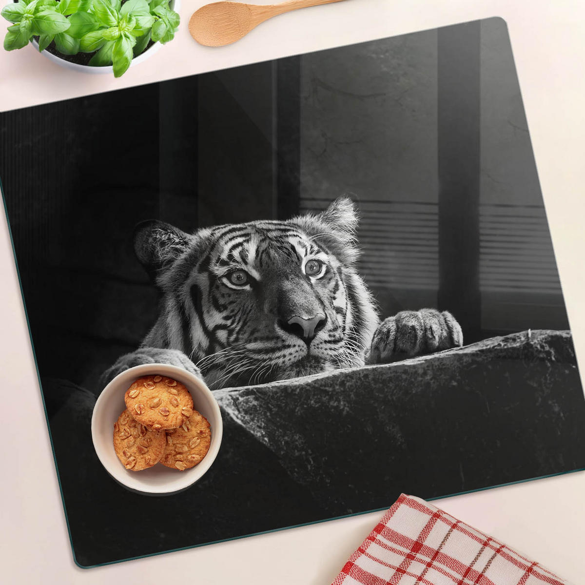 GLASPLATTE 60x52 cm Tiger - Schwarz, Glas (60/52cm) - TULUP