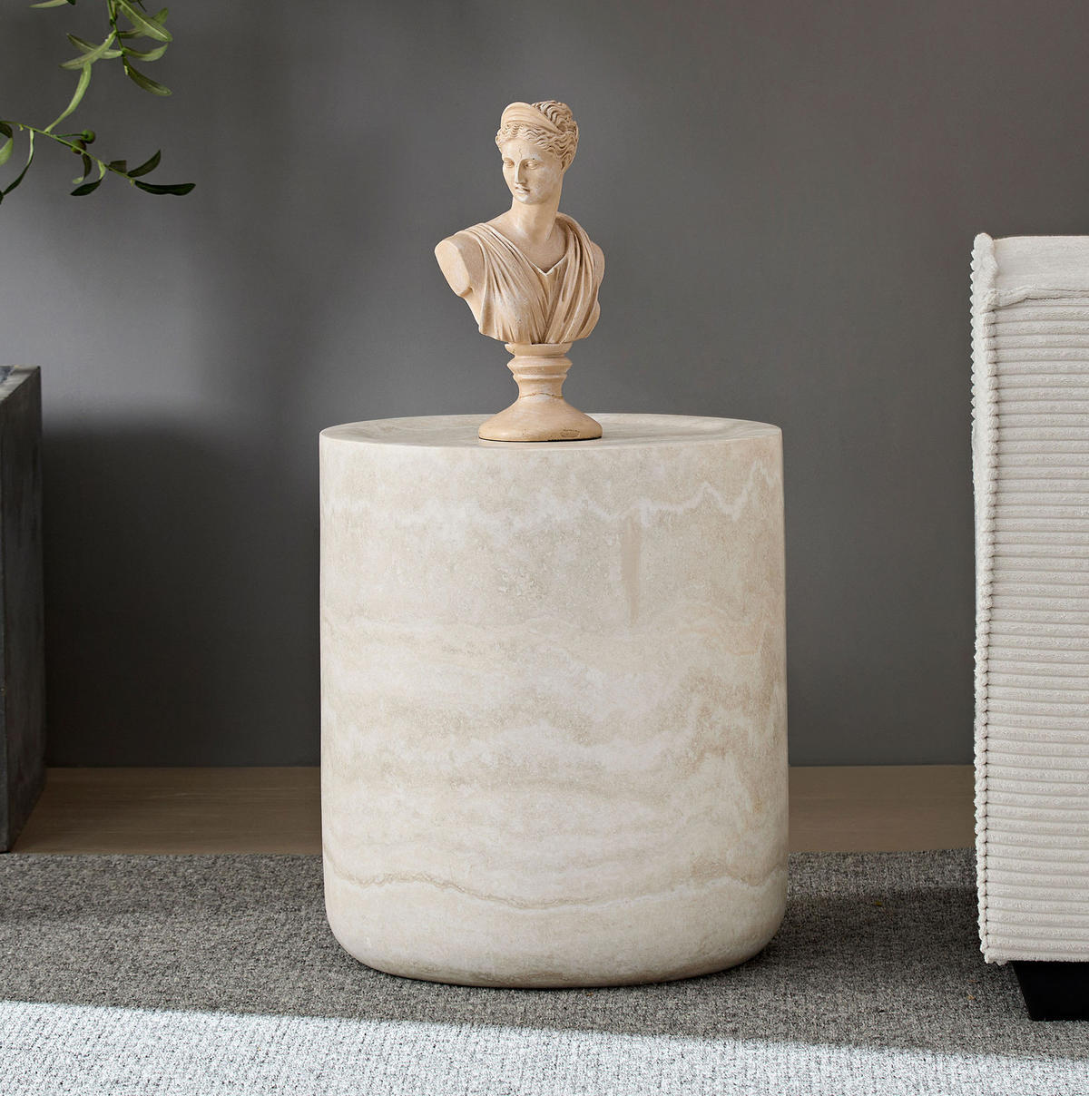 BEISTELLTISCH aus Fiberglas 40x40x45 cm Beige in Travertin-Optik, wasserabweisend und kratzfest - Beige, Glas (40/40/45cm) - Modfu