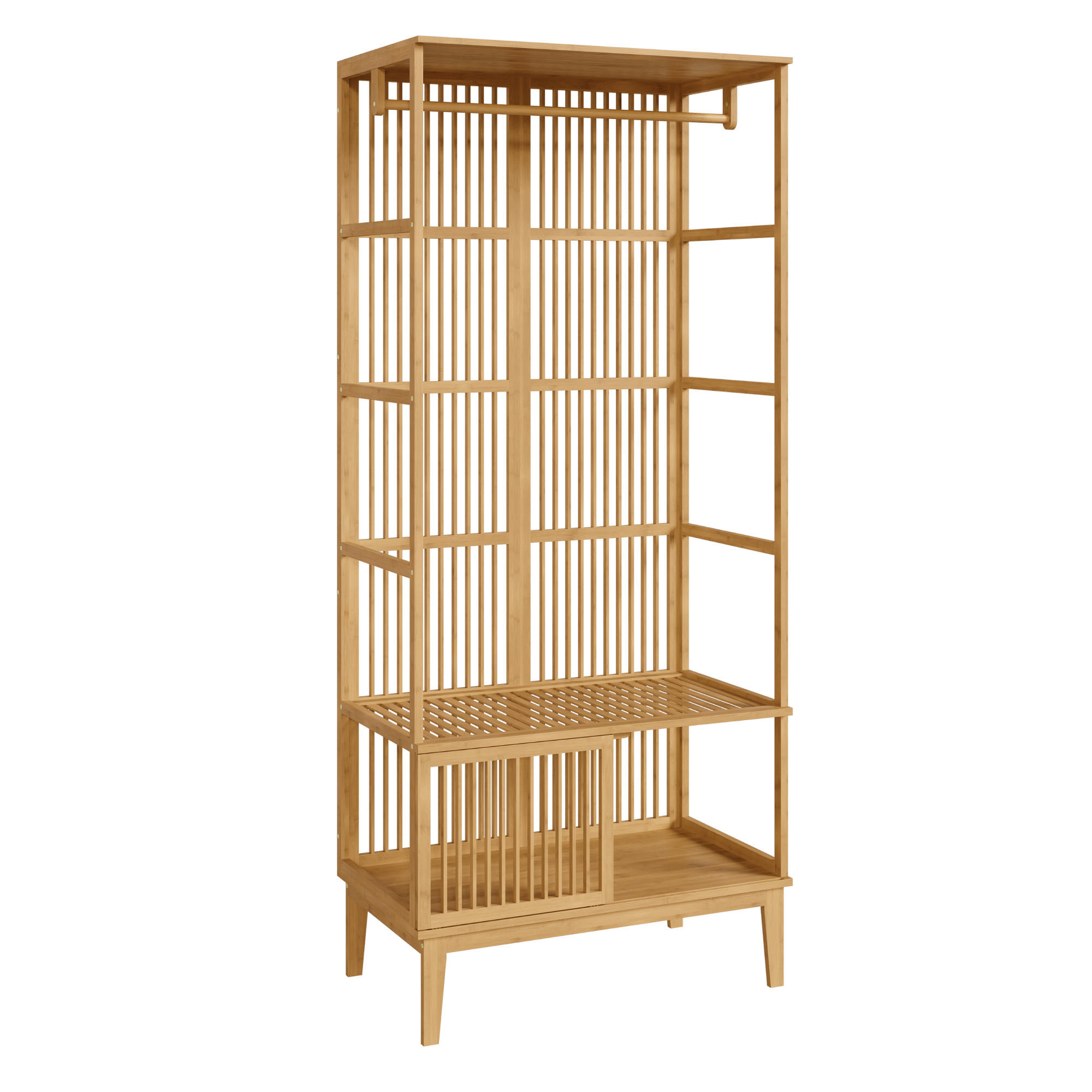 ŠATNÍKOVÝ STOJAN Vemb - prírodná farba, drevo (80/185/45cm) - [en.casa]