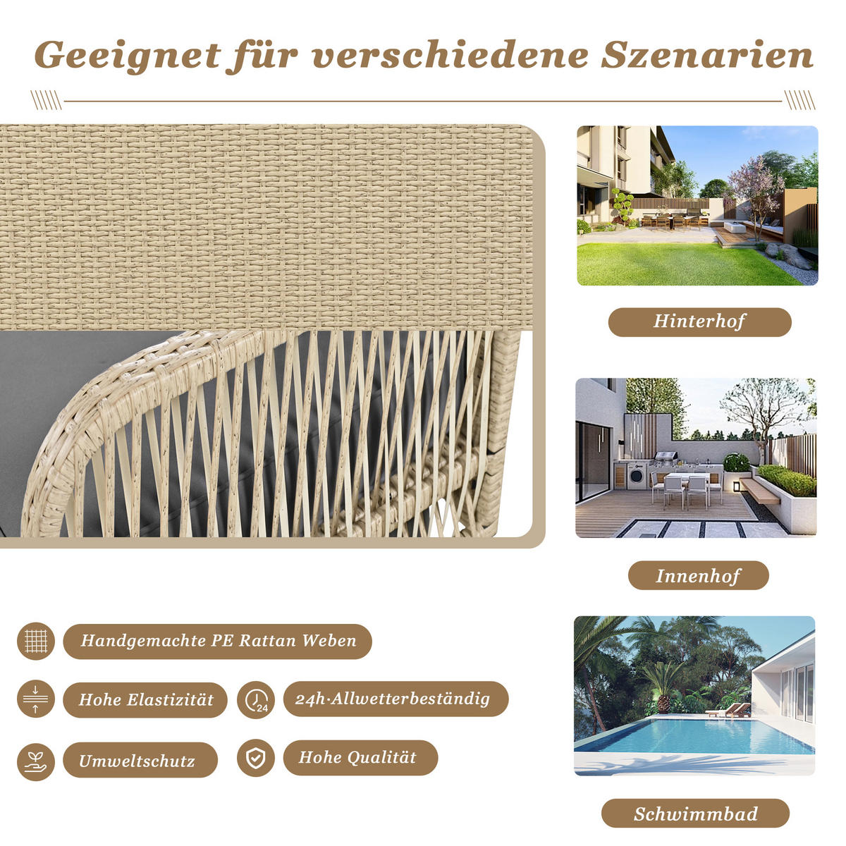 HOLLYWOODSCHAUKELL 2-Sitzer Beige Rattan Mit Waschbaren Kissen - Beige, Naturmaterialien (54/53/114cm) - FLIEKS