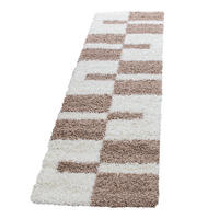 TEPPICH Hochflor Shaggy Karo Design Polypropylen Wohnzimmer Beige Läufer 80x250 - Beige, Textil (80/250cm) - KADIMA DESIGN