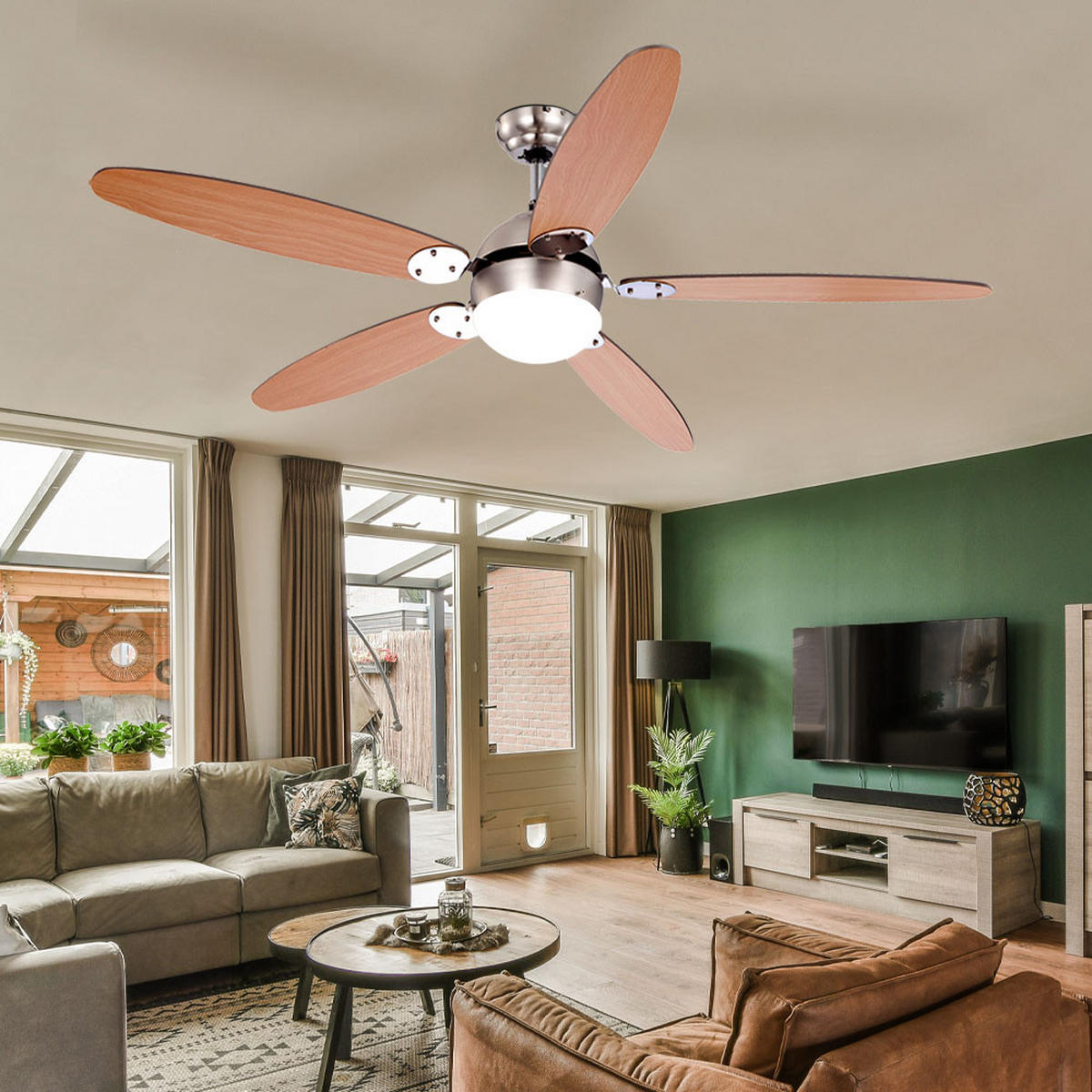 DECKENVENTILATOR AZURA Holzoptik Braun - Braun, Glas (132/132/40.6cm) - Globo Lighting