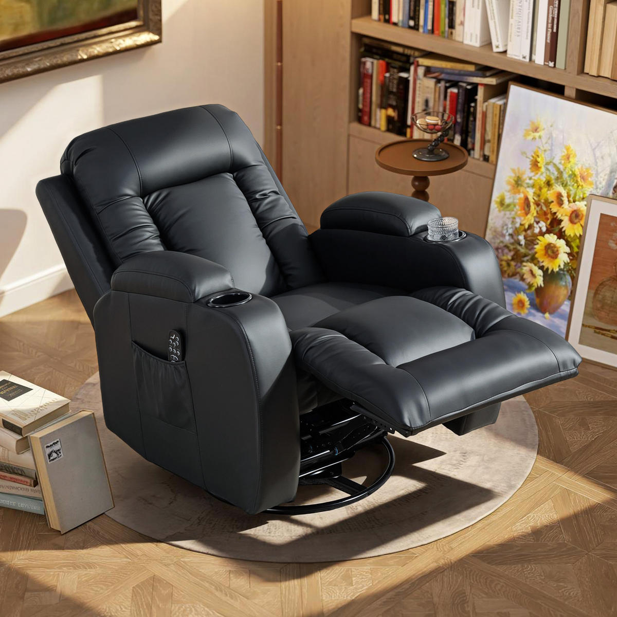 MASSAGESESSEL DE-06426 Wipp-, Liege- & Wärmefunktion, 145° neigbar, drehbar Schwarz - Schwarz, Metall (82/103/99cm) - ComfortXL