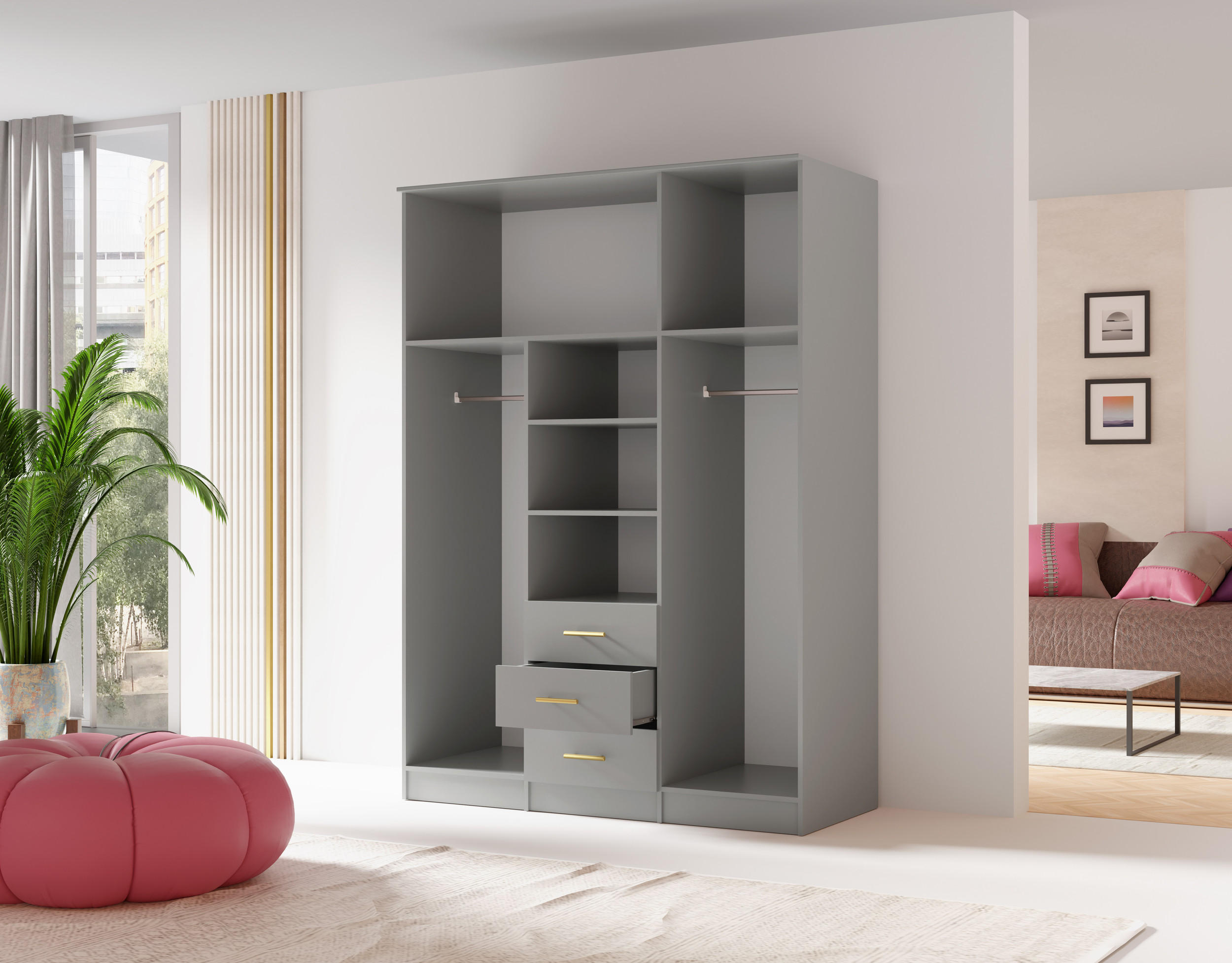 DREHTÜRENSCHRANK - LIMON 3D - Grau - Grau, Holzwerkstoff/Metall (154/210/64cm) - Möblo