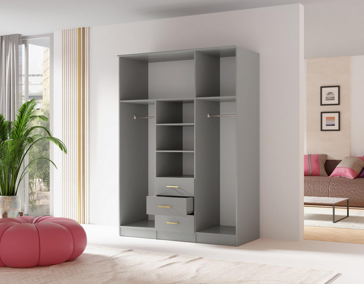 DREHTÜRENSCHRANK - LIMON 3D - Grau - Grau, Holzwerkstoff/Metall (154/210/64cm) - Möblo