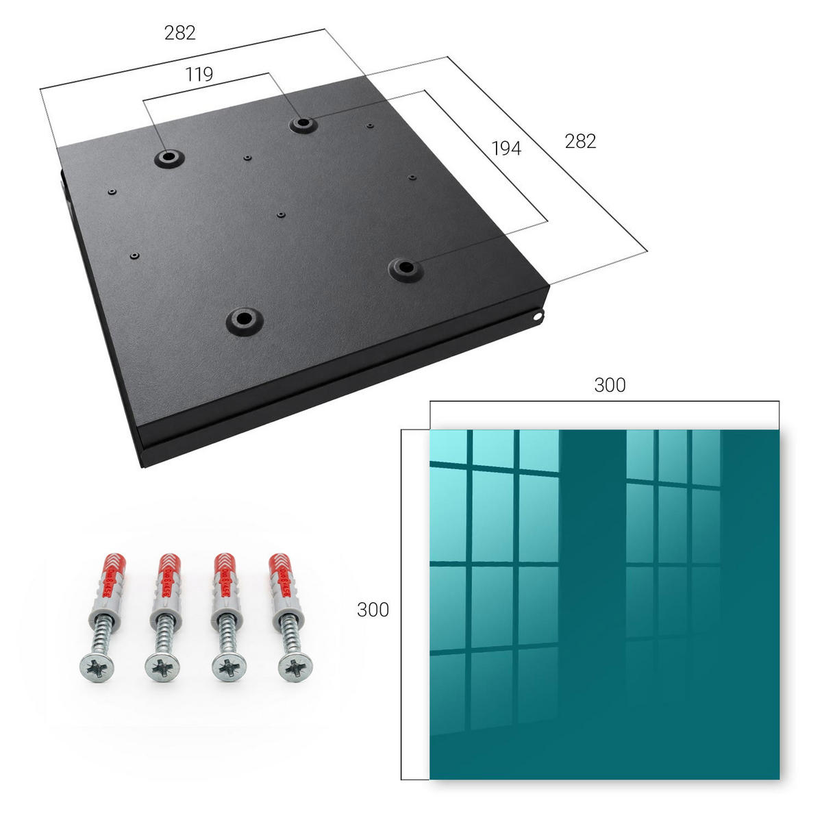 SCHLÜSSELBOX Schwarz 30x30 cm- Türöffnung nach rechts - Dunkeltürkis - Türkis, Metall (30/30/5cm) - TULUP
