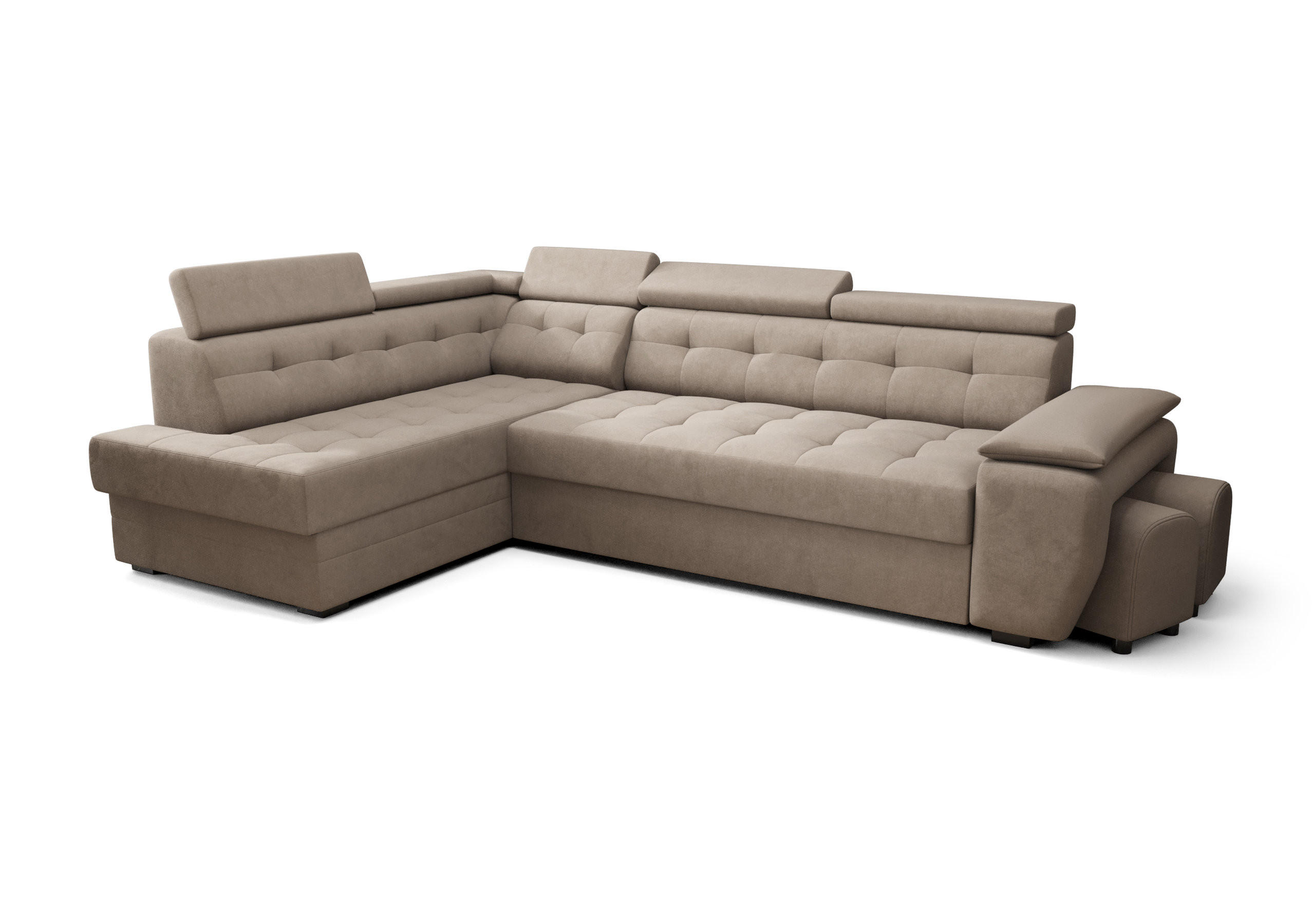 ECKSOFA KONGO RBN15, Eckcouch in L-Form mit Schlaffunktion, Farbe: Beige, Velourstoff, Ottomane Links - Beige, Textil (277/180cm) - O-Sofa