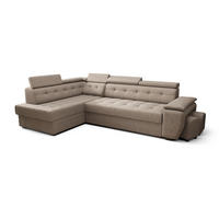 ECKSOFA KONGO RBN15, Eckcouch in L-Form mit Schlaffunktion, Farbe: Beige, Velourstoff, Ottomane Links - Beige, Textil (277/180cm) - O-Sofa