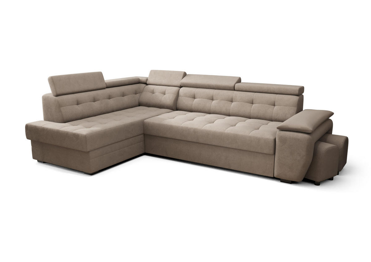 ECKSOFA KONGO RBN15, Eckcouch in L-Form mit Schlaffunktion, Farbe: Beige, Velourstoff, Ottomane Links - Beige, Textil (277/180cm) - O-Sofa