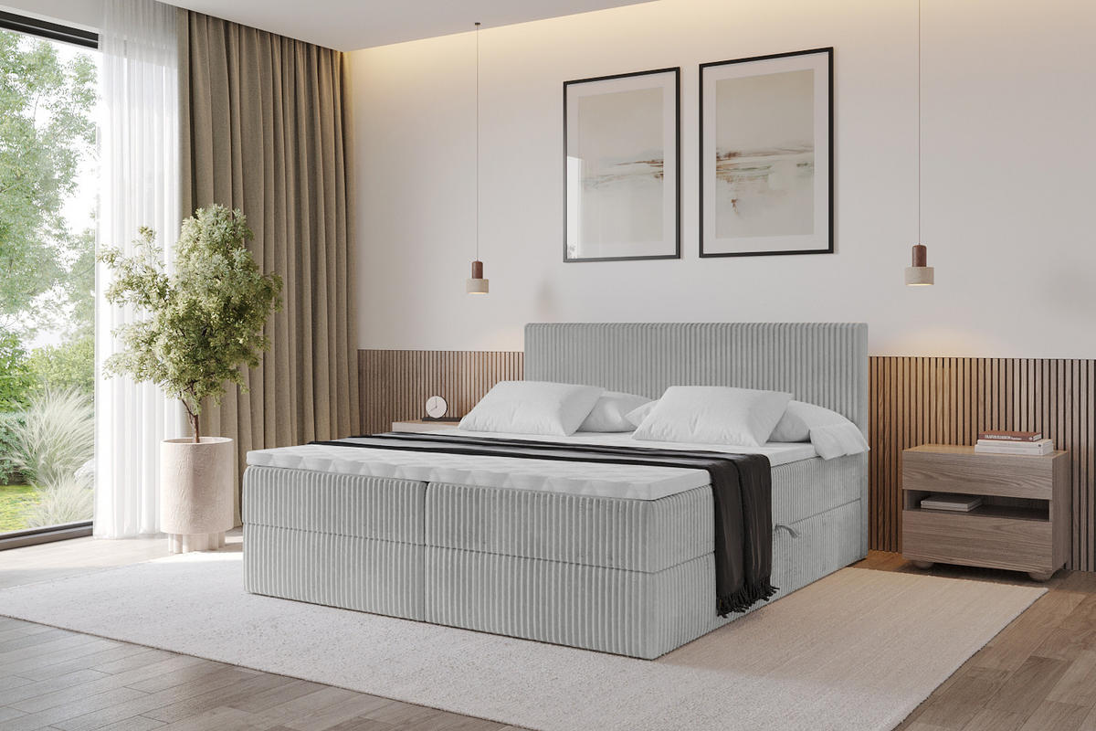 BOXBETT mit Matratze H4 und Lattenrost - TOLO - 140x200 Cord - Hellgrau - Hellgrau, Holzwerkstoff/Kunststoff (140/200cm) - ALTDECOR