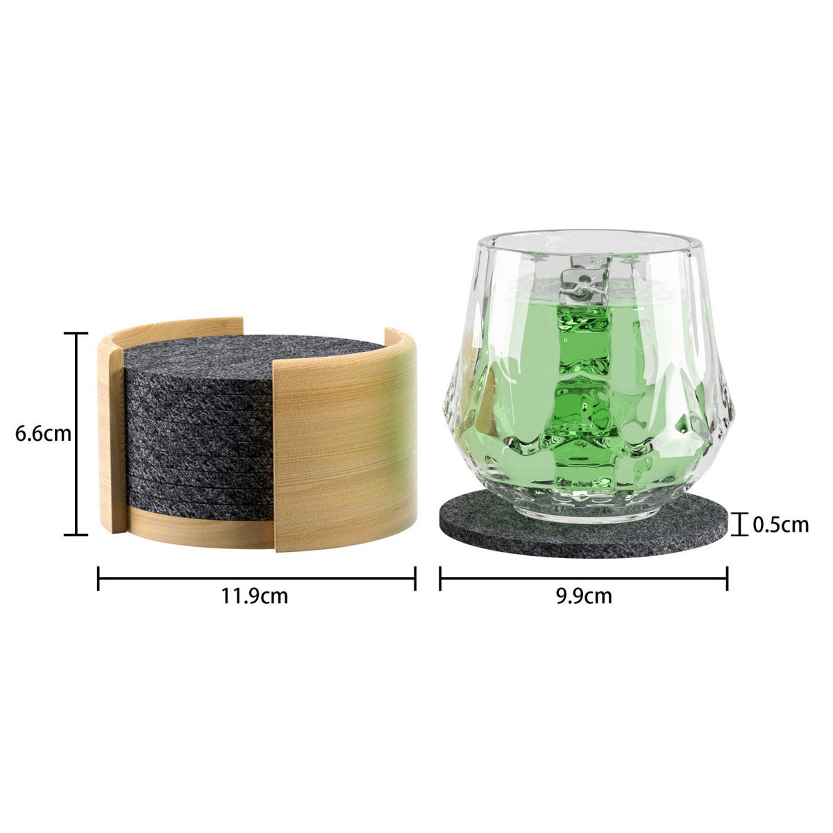 FILZUNTERSETZER mit Holzhalterung (10-tlg) - Grau, Textil (11.9/11.9cm) - Intirilife