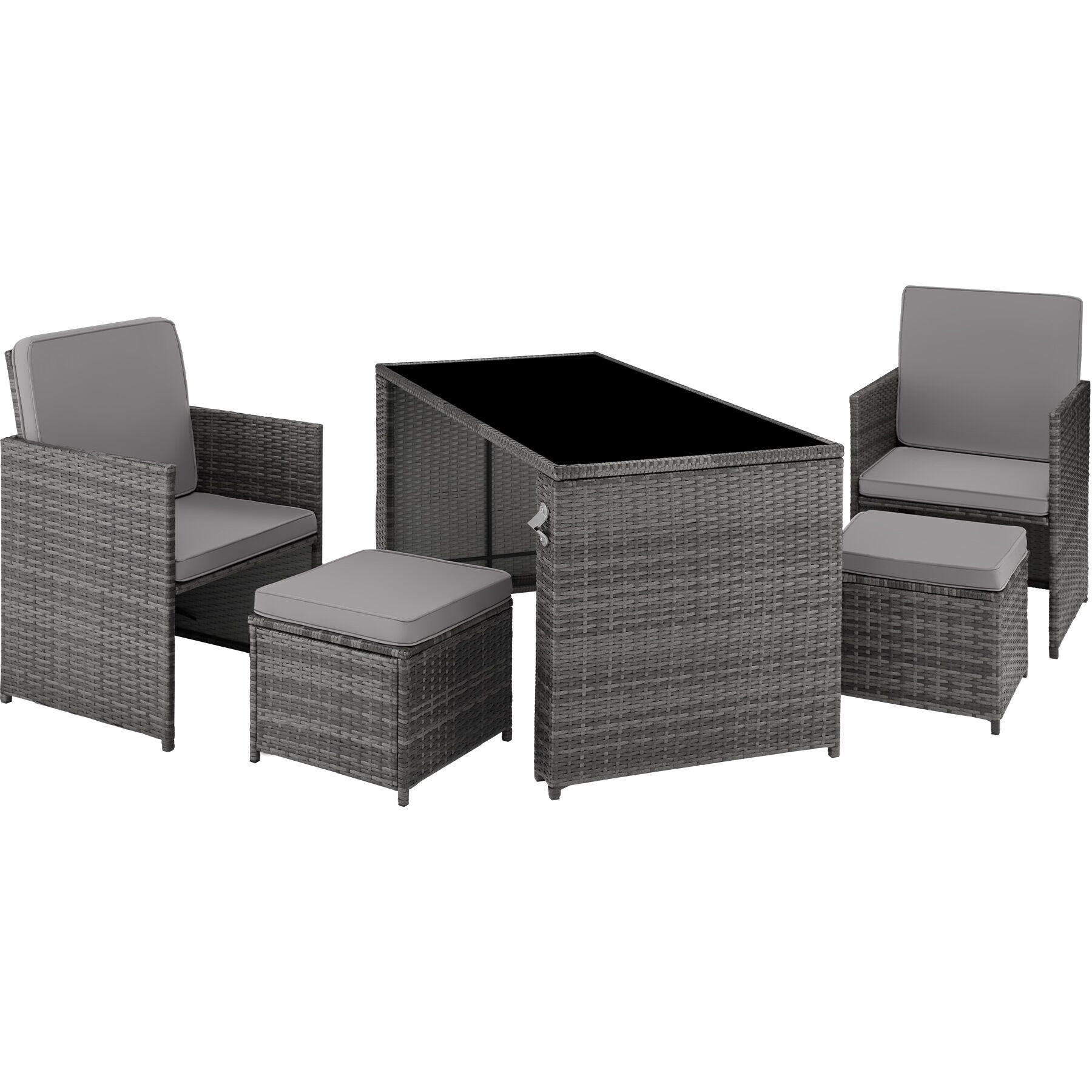 RATTAN SITZGRUPPE Palermo,inklusive Flaschenöffner, zusammenschiebbar,grau - Grau, Kunststoff - tectake