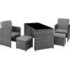 RATTAN SITZGRUPPE Palermo,inklusive Flaschenöffner, zusammenschiebbar,grau - Grau, Kunststoff - tectake