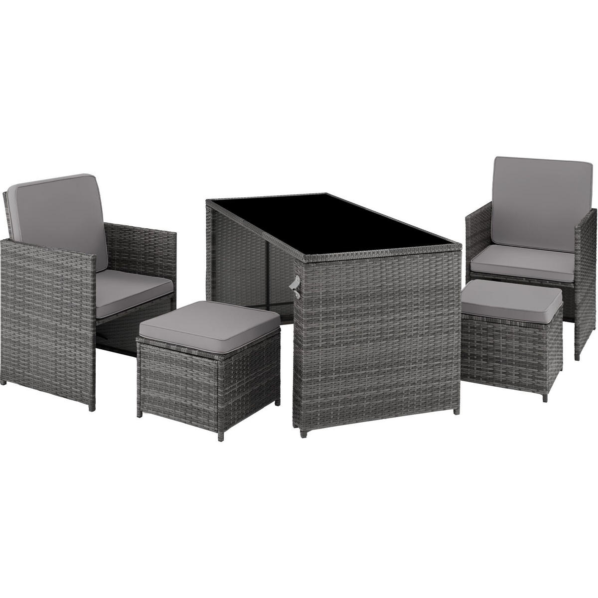 RATTAN SITZGRUPPE Palermo,inklusive Flaschenöffner, zusammenschiebbar,grau - Grau, Kunststoff - tectake