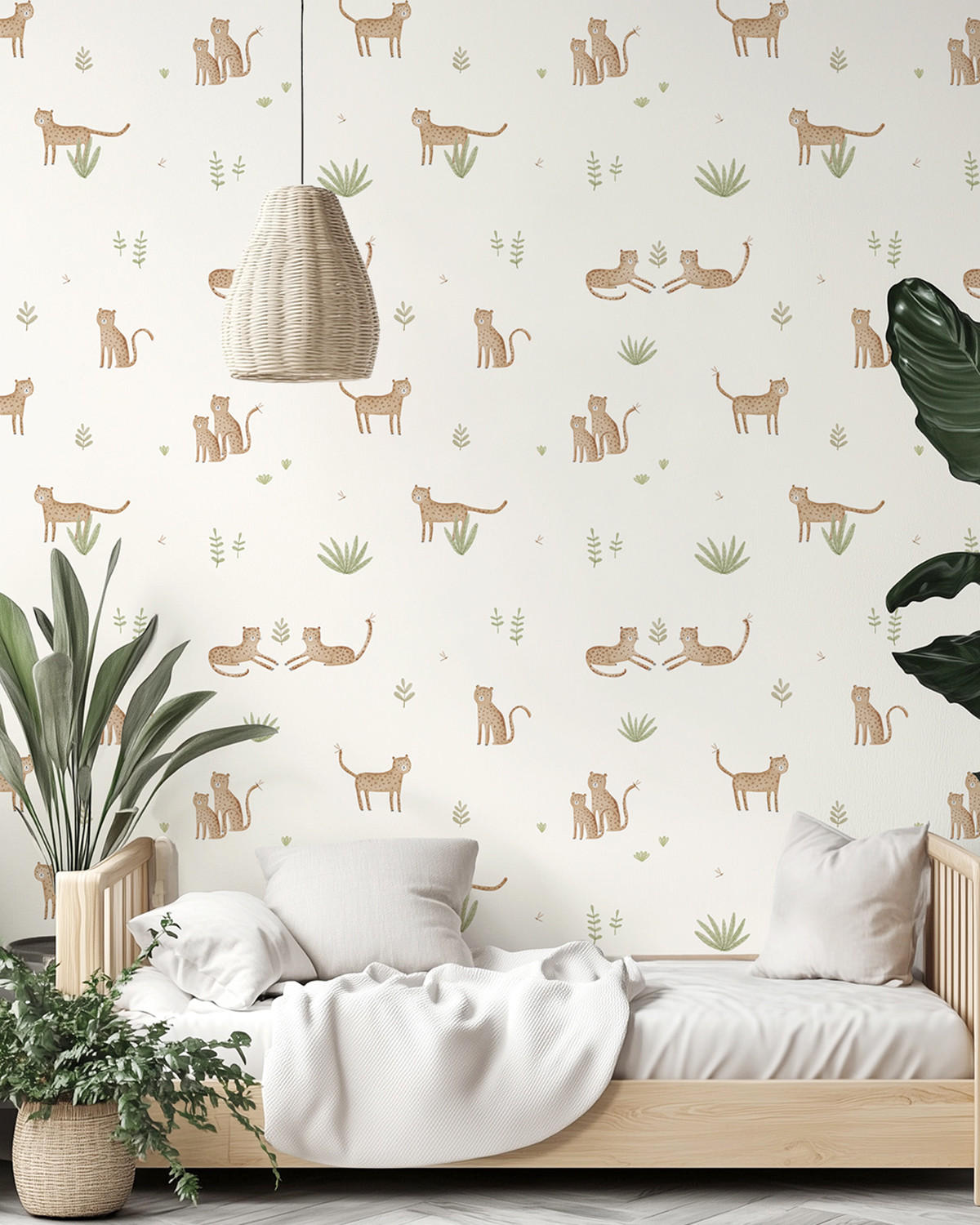 VLIESTAPETE Samburu, Leoparden und Laub 50 cm x 10 Schwarz - Beige/Hellgelb, Papier (1000/50cm) - Lilipinso