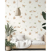 VLIESTAPETE Samburu, Leoparden und Laub 50 cm x 10 Schwarz - Beige/Hellgelb, Papier (1000/50cm) - Lilipinso