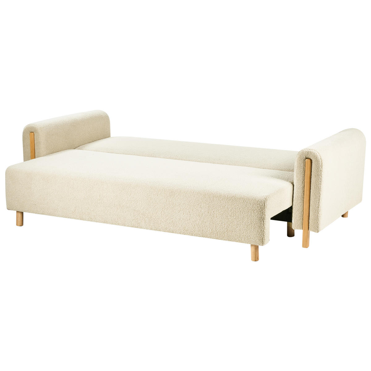 ROZKLÁDACÍ POHOVKA 3-místná Bouclé Krémově bílá s úložným prostorem Kvam - krémová, textil (242/85/99cm) - Beliani