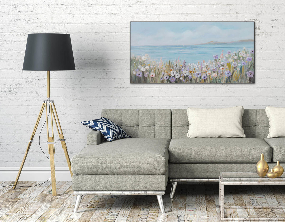 ACRYLBILD HANDGEMALT 120/60 cm - Blau/Weiß, Holz/Textil (120/60cm) - KUNSTLOFT