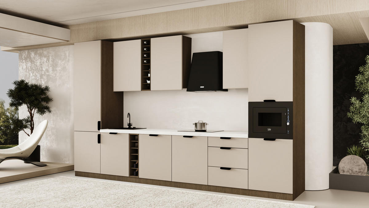 KÜCHENZEILE 360 cm - Sorento KS3-M375 - in Beige / Dunkle Eiche - Eichefarben/Beige, Holz (375/247/58cm)