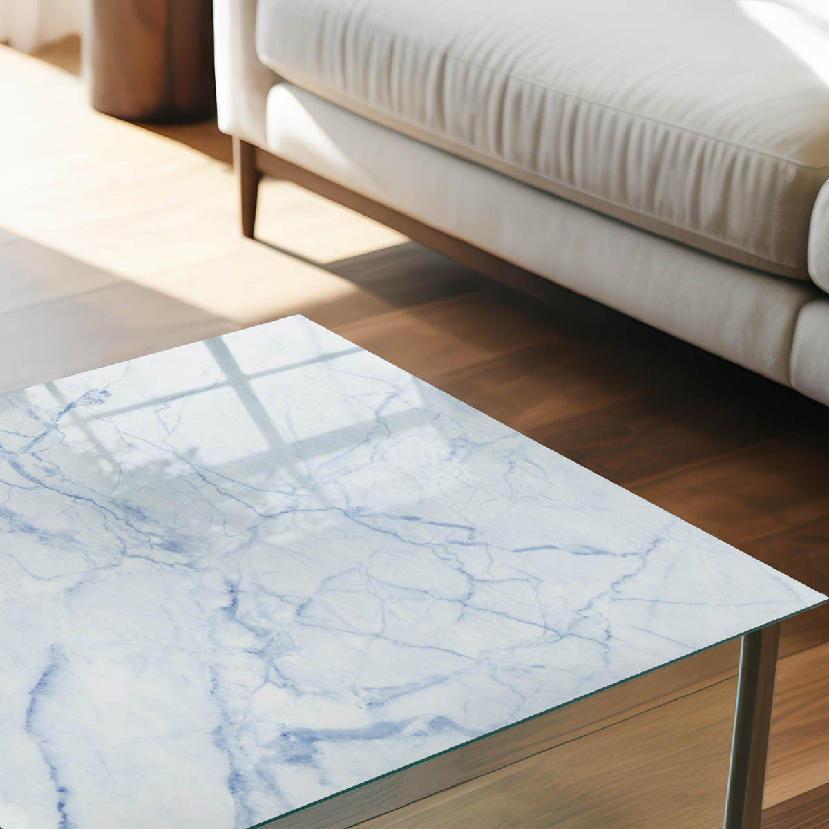 TISCHPLATTE 50x50 cm – Marmor-Eleganz - Creme, Glas (50/50/0.4cm) - Wallfluent
