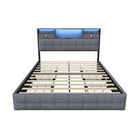 POLSTERBETT 140x200 cm mit LED-Beleuchtung - USB-Ladefunktion und 6 Schubladen - ohne Matratze - Grau - Grau, Textil (140/200cm) - DELFA
