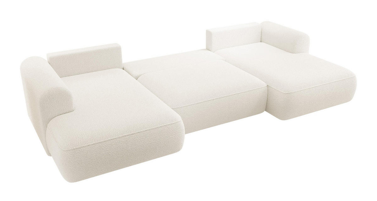 WOHNLANDSCHAFT Ovo Creme Boucle - Creme/Schwarz, Textil (375/95/185cm) - Selsey