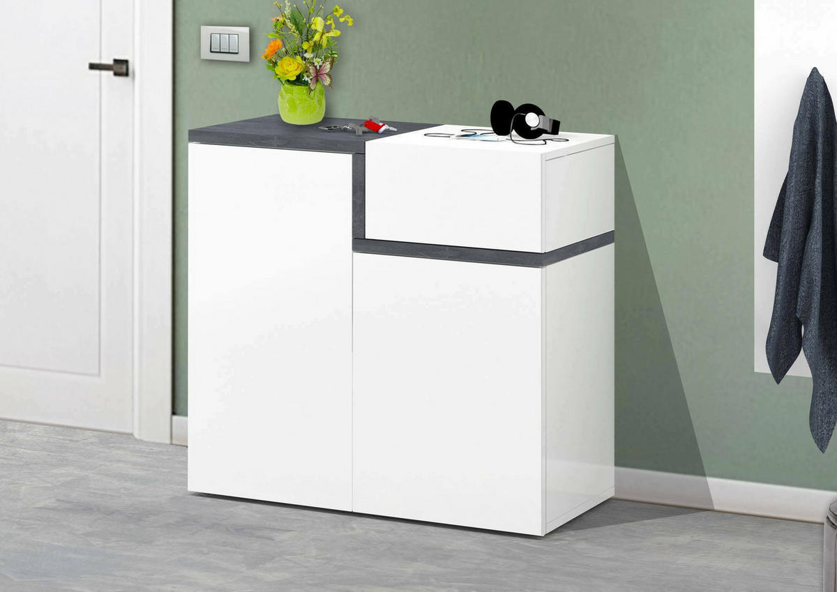 SCHUHSCHRANK Glänzendes Weiß, Schiefer 40/80/80 cm - Schieferfarben/Weiß, Holzwerkstoff (80/80/40cm) - DMORA