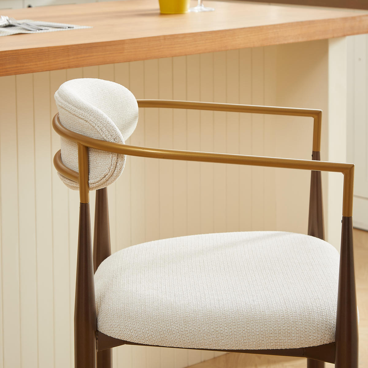 BARHOCKER 2er-Set mit Armlehnen und Stoffkissen, Creme - Beige, Textil (49/102/59cm)