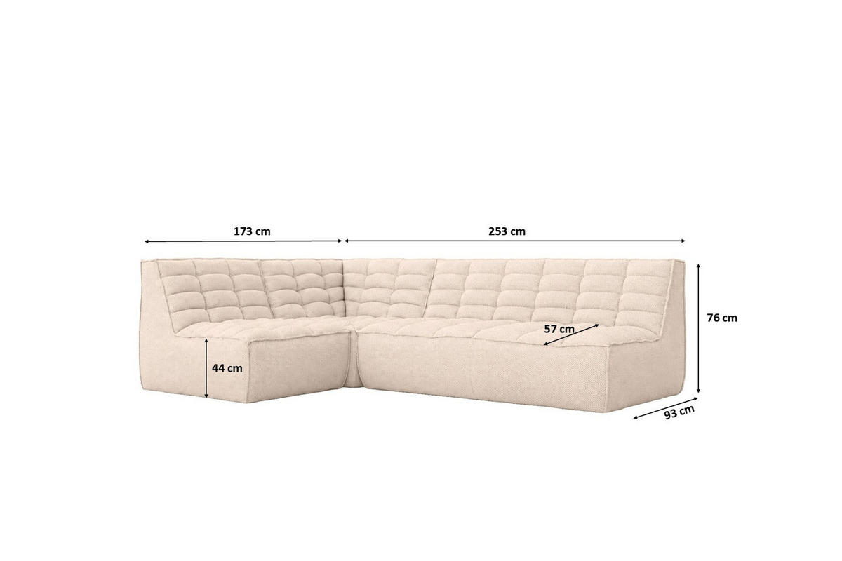 ROHOVÁ SEDAČKA modulární ve tvaru L, plyšová tkanina Pop, Krémová, Levá strana, LAZY L Mini - krémová, dřevo (253/173cm) - Kaiser Möbel