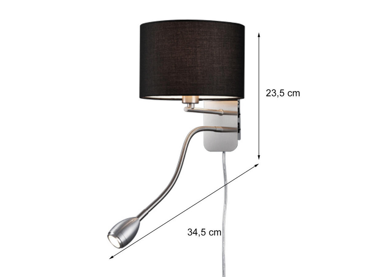 LED-WANDLAMPE Schwarz Höhe 23,5cm, mit Flexarm, Schalter, Kabel & Stecker - Schwarz, Textil (34/20/23cm) - meineWunschleuchte