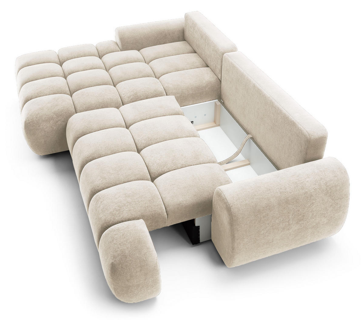 ECKSOFA 280 cm Valerio mit Bettkasten, 280 cm, Links, Schlaffunktion, Vanille - Ecru, Holz (280/177cm) - Emporius